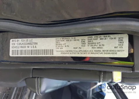 2022 Jeep Grand Cherokee L Overland 4X4 из США, поврежденный, VIN 1C4RJKDG5N8527094